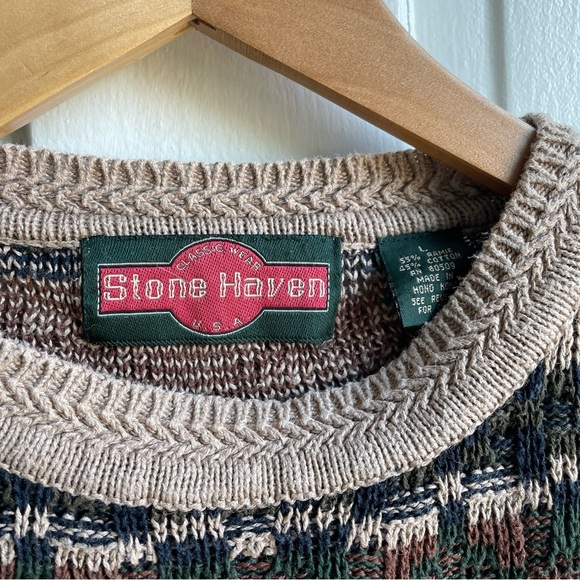 Vintage 80s/90s Stove Haven Natural Fiber Cotton & Ramie Knit Grandpa Sweater - Picture 4 of 6
